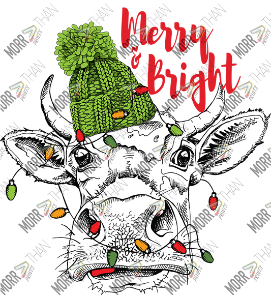 Merry and Bright Cow With Lights