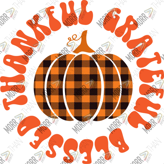 Thankful Grateful Blessed Plaid Pumpkin DTF Print