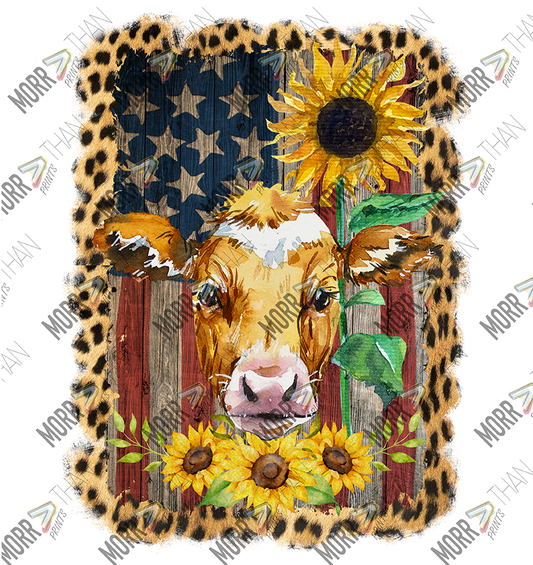 American Flag Cow and Sunflower Frame