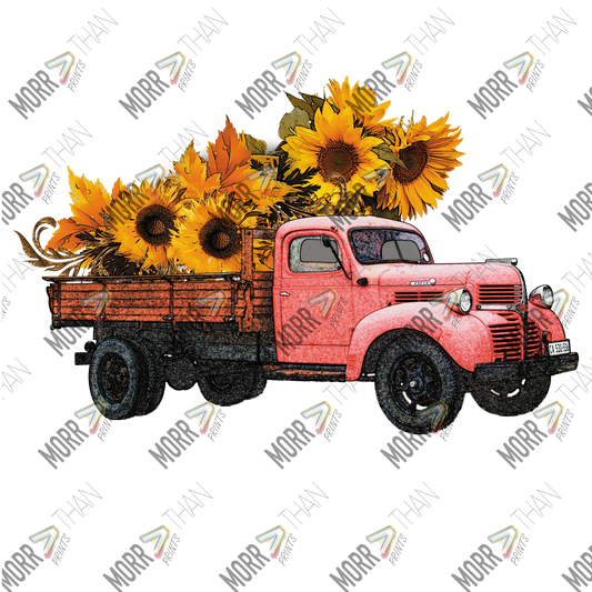 Red Farm Truck With Sunflowers