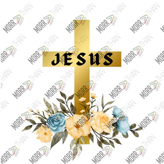 Jesus Gold Cross and Flowers