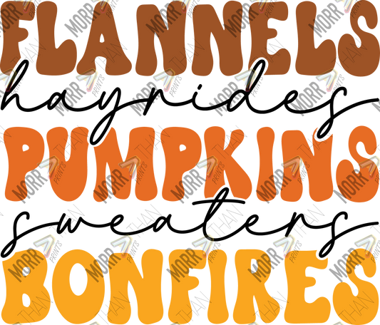 Flannels, Hayrides, Pumpkins, Sweaters, Bonfires Mixed DTF Print