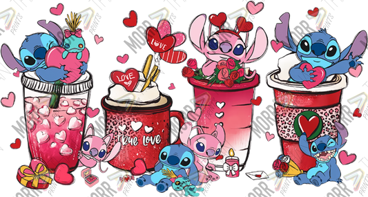 Stitch Valentines Coffee DTF Print