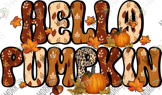 Hello Pumpkin Leaf Letters DTF Print