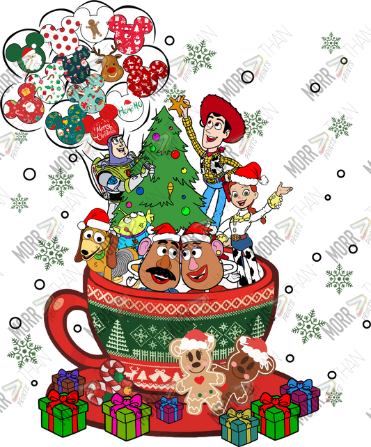 Toys in Christmas Tea Cup DTF Print