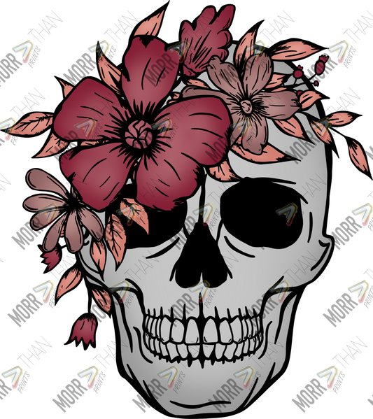 One Day At A Time Floral Skull DTF Print A