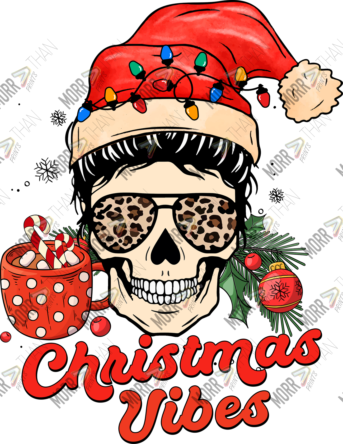 Christmas Vibes Skull and Santa Hat