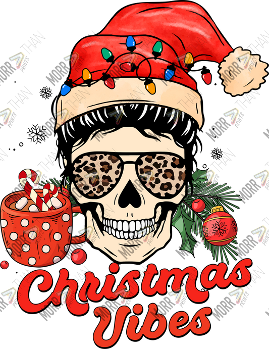 Christmas Vibes Skull and Santa Hat