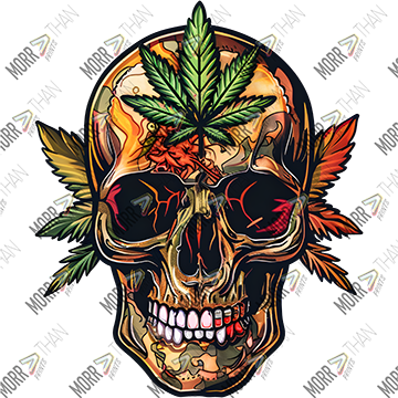 Fire Skull with Marijuana Leaves