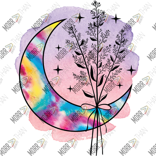 Tie Die Crescent Moon and Flowers