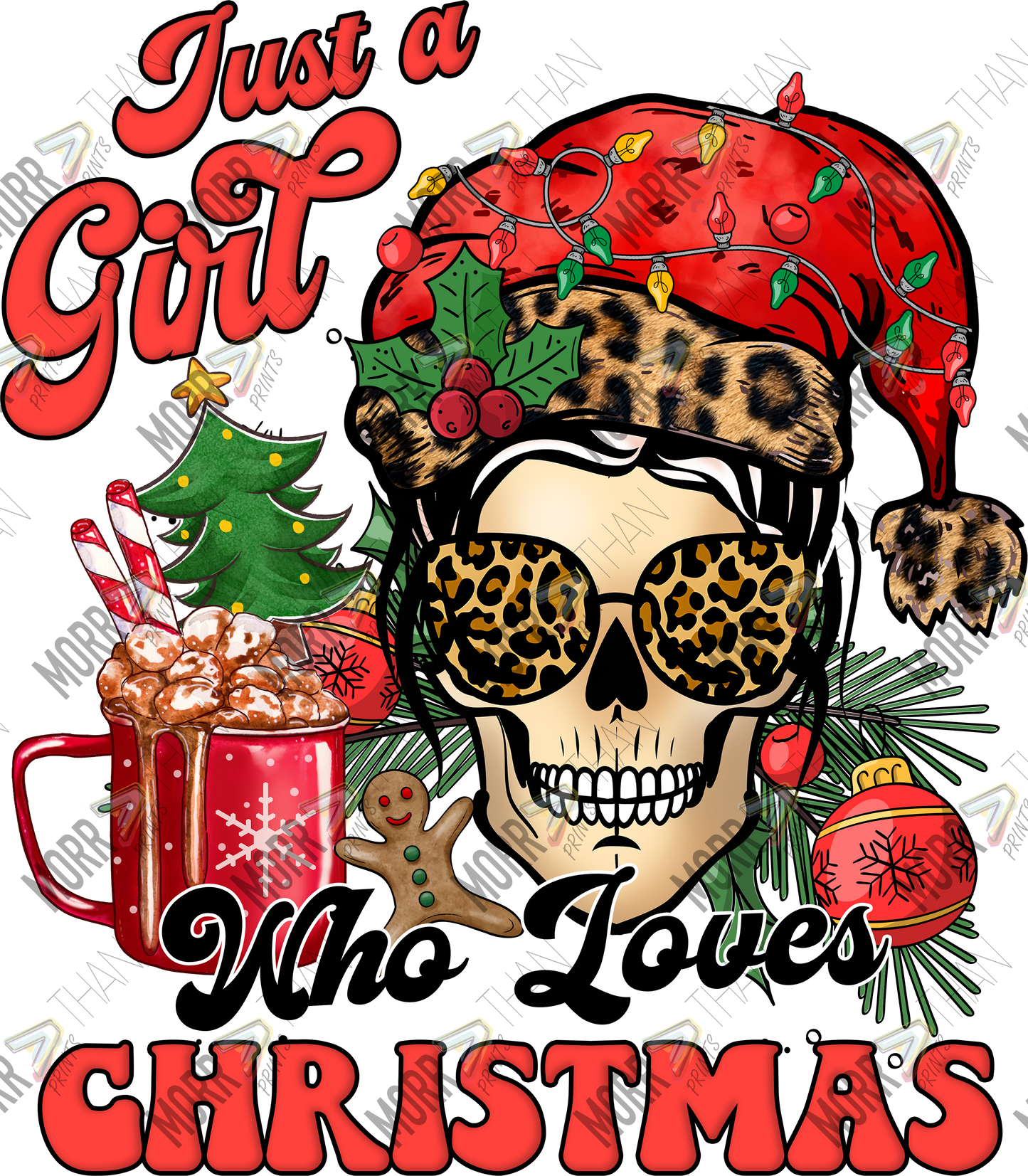 Girl Who Loves Christmas Skull and Santa Hat