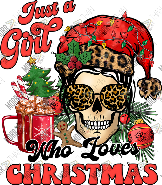 Girl Who Loves Christmas Skull and Santa Hat