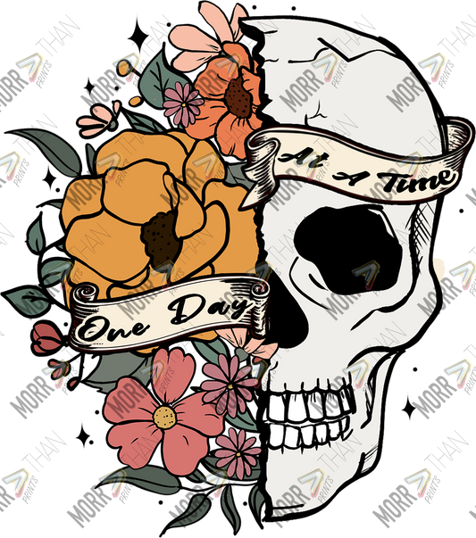 One Day at a Time Floral Skull DTF Print B